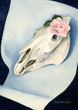 Cráneo de caballo con decoración de bodegones de Georgia Okeeffe rosa rosa Pinturas al óleo